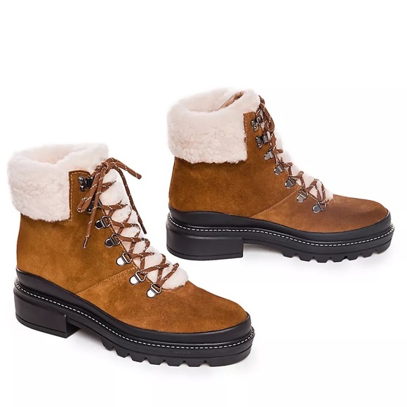 Bernardo Dash Hiker Boots Shearling Suede Brown New - Picture 1 of 12